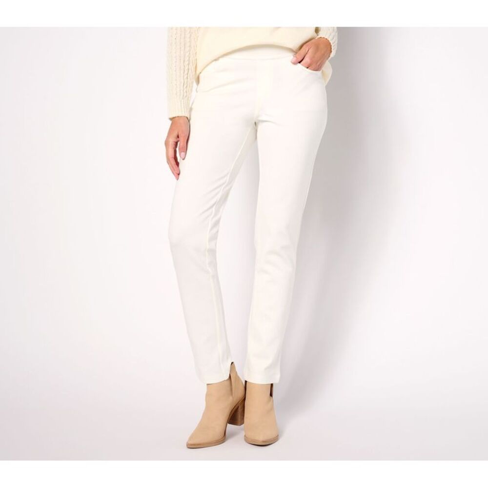 Belle by Kim Gravel Off-White Slim Straight Ankle Pants